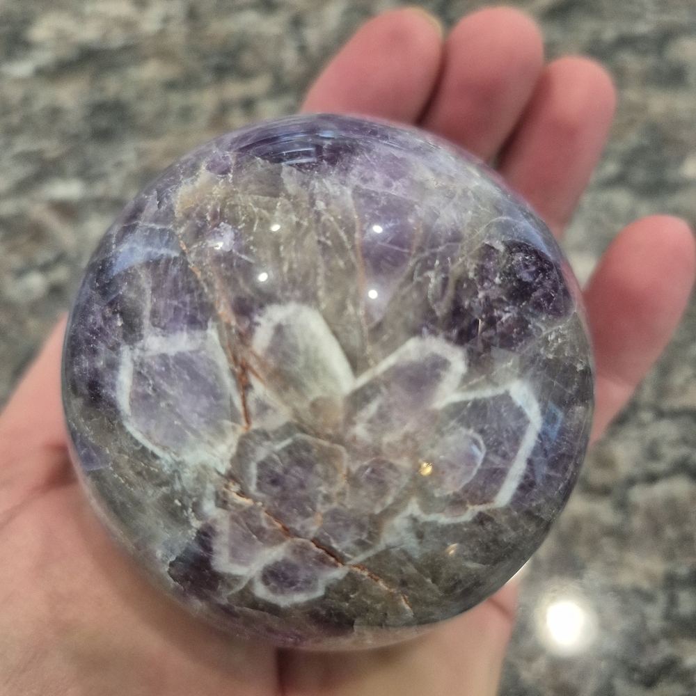 Natural Purple Chevron Dream Amethyst Crystal Sphere Orb New #2 - Picture 8 of 8